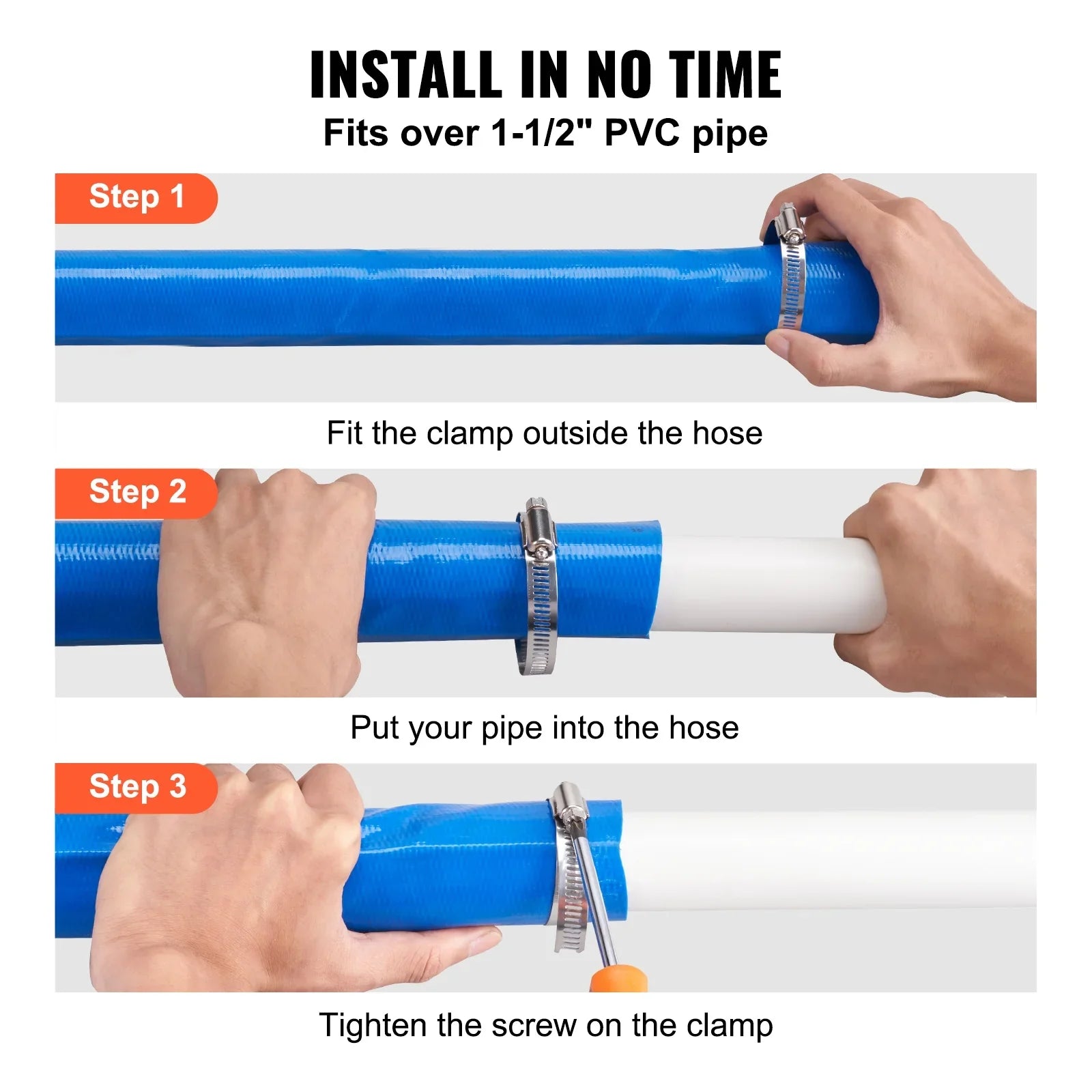 Swimming Pool Filter Backwash Hose with Clamps 2'' x 50' Premium  Lay Flat Discharge Hose Blue Weather and Chemical Resistant