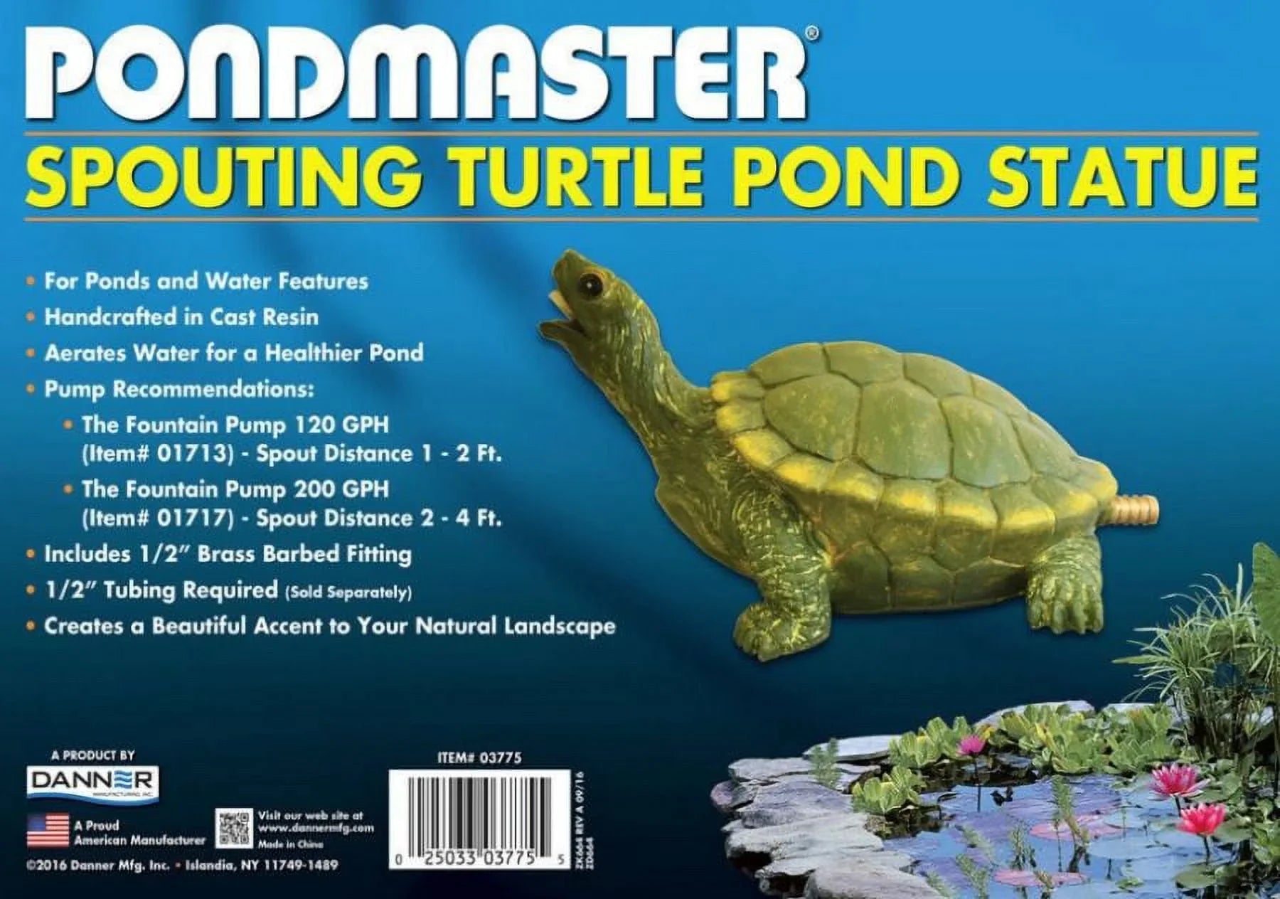 Pondmaster Resin Turtle Spitter 9"L x 3.6"W x 5.6"H Pack of 3