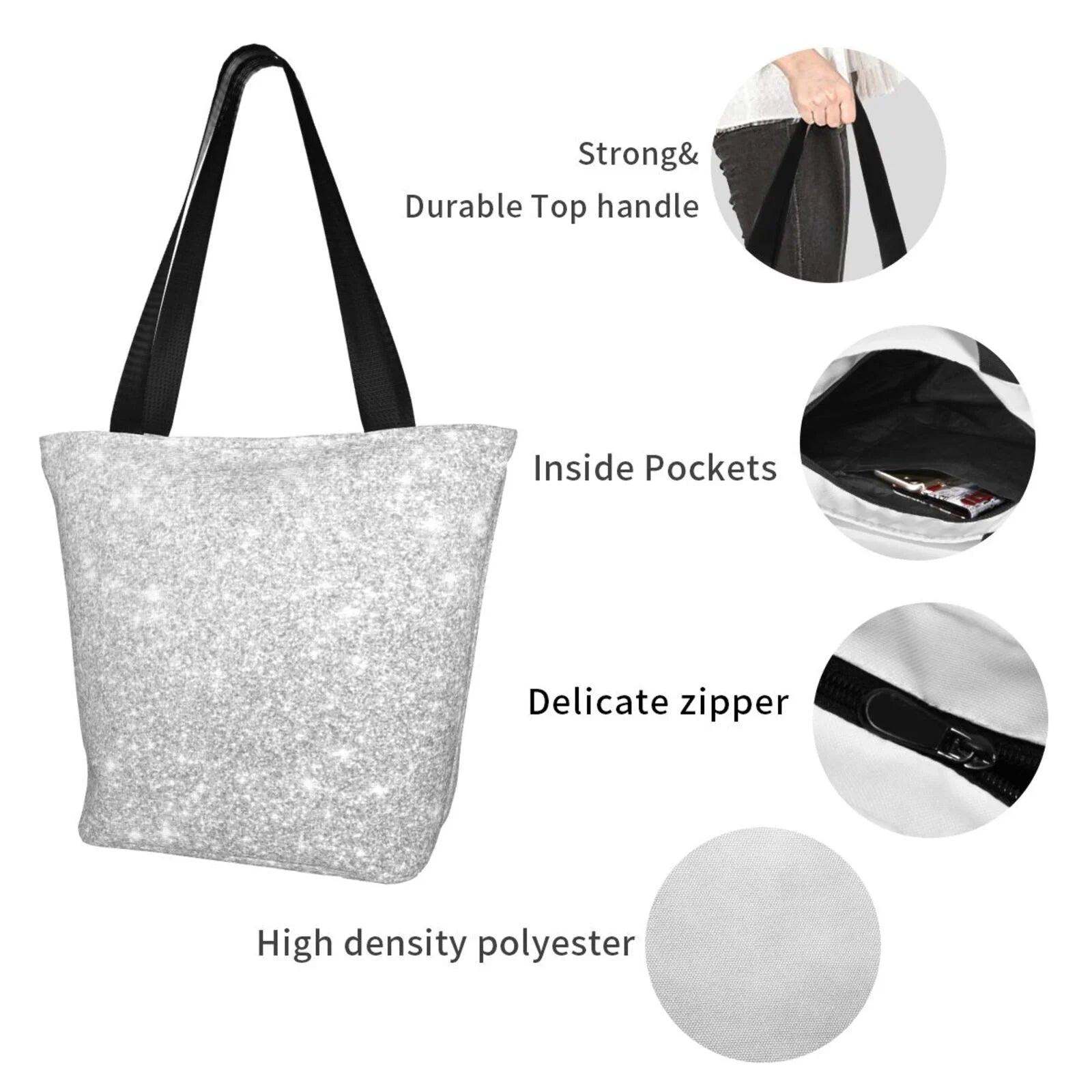 Bingfone Silver Glitter Women Shoulder Tote Bags Casual Bag Ladies Shopping Handbag