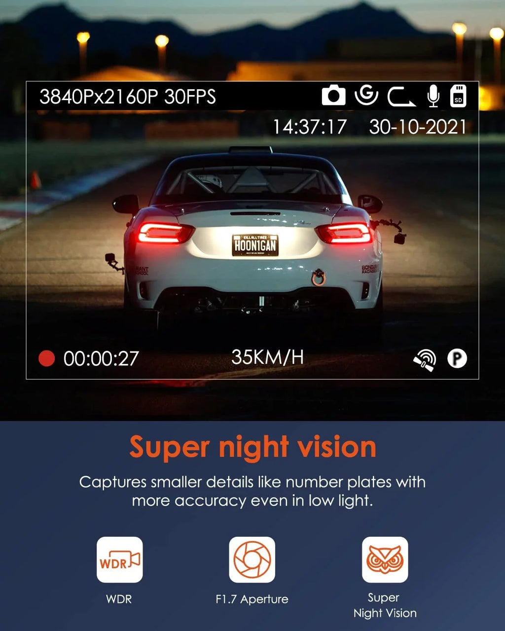 Vantrue  4K WiFi Dash Cam for Cars, 2160PX30FPS Wireless Car Dash Camera with 5 Ghz/2.4Ghz  and Vantrue Cam , Superior Night Vision with , 24/7 Parking Monitor, , G-sensor  (X4S W)