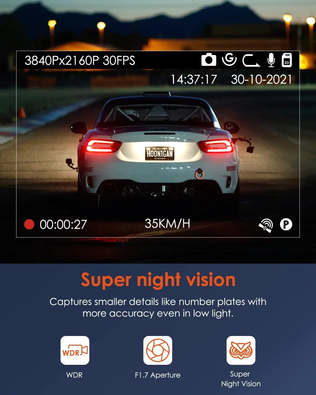 Vantrue  4K WiFi Dash Cam for Cars, 2160PX30FPS Wireless Car Dash Camera with 5 Ghz/2.4Ghz  and Vantrue Cam , Superior Night Vision with , 24/7 Parking Monitor, , G-sensor  (X4S W)