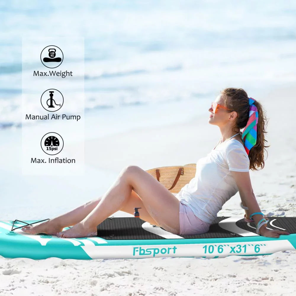 FBsport 10 Ft. Brushed Thickening Inflatable Stand up Paddle Board with Complete Accessories and Carry Bag, Wide Stance, Surf Control, Non-Slip Deck, Standing Boat, Green