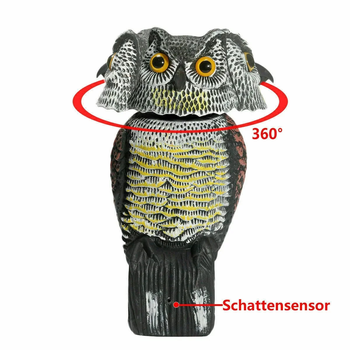 Owl Decoy 360 Rotate Head to Scare Birds, Scarecrow Owl Decoy Statue Realistic Scary Sounds & Shadow Fake Owl Outdoor Pest Bird Deterrent for Patio Yard Garden Protector