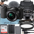 Sony Alpha -E10 Mirrorless Vlog Camera With 16-50mm Lens + 128GB Memory Card + Tripod + Case + ZeeTech Accessory Bundle (Black)