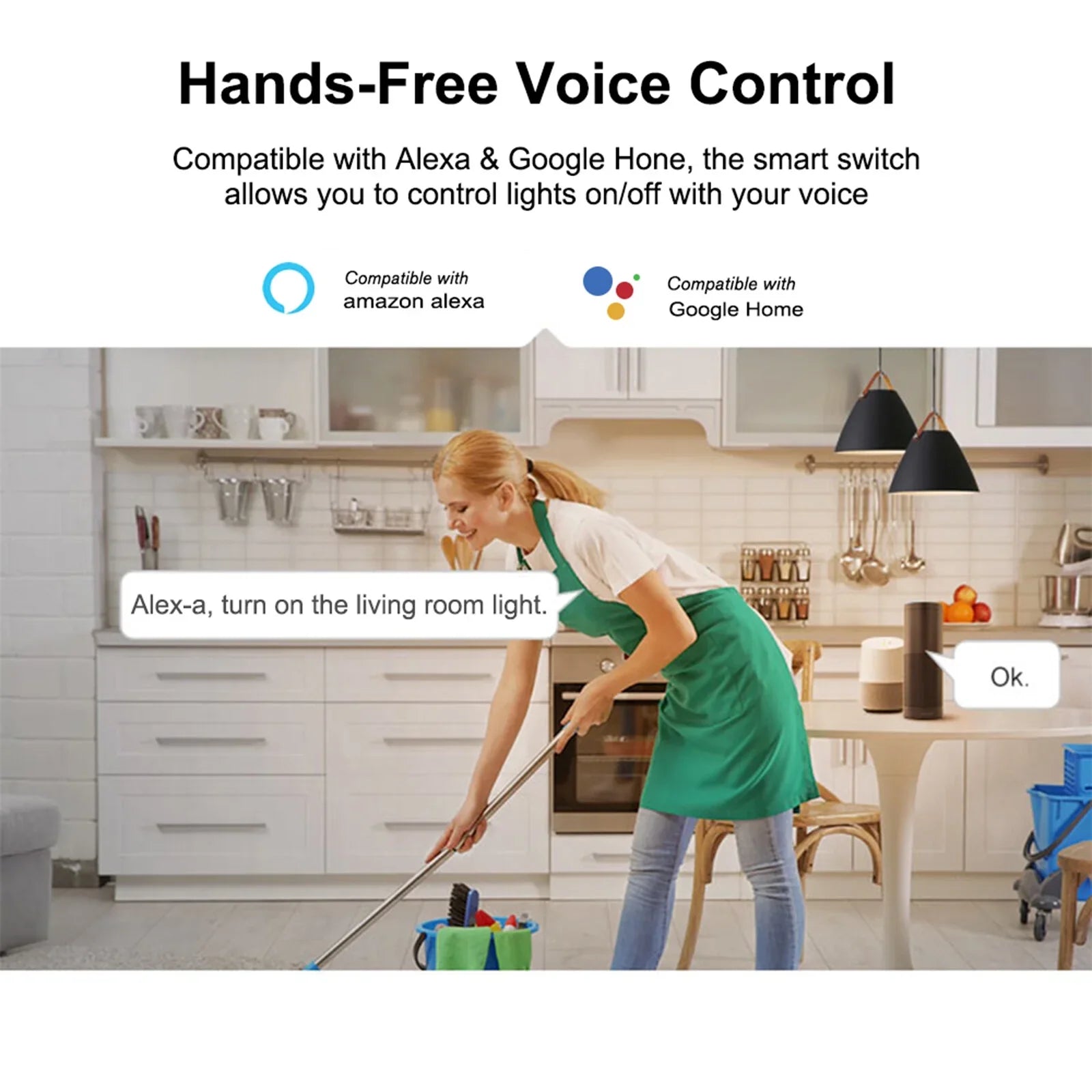 T3US2C- 2 Gang Smart WiFi Wall Light Switch 433Mhz  Remote Control /Touch Control Timer  Standard Panel Smart Switch Compatible with Google Home/Nest & Alexa