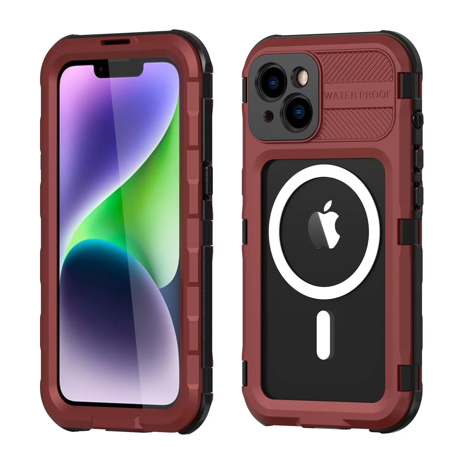 for iPhone 14 Plus Case Waterproof Shockproof Dustproof Full-Body Sturdy with Camera Lens Protection and Built-in Screen Protector,Underwater Full Sealed Cover for iPhone 14 Plus, Red