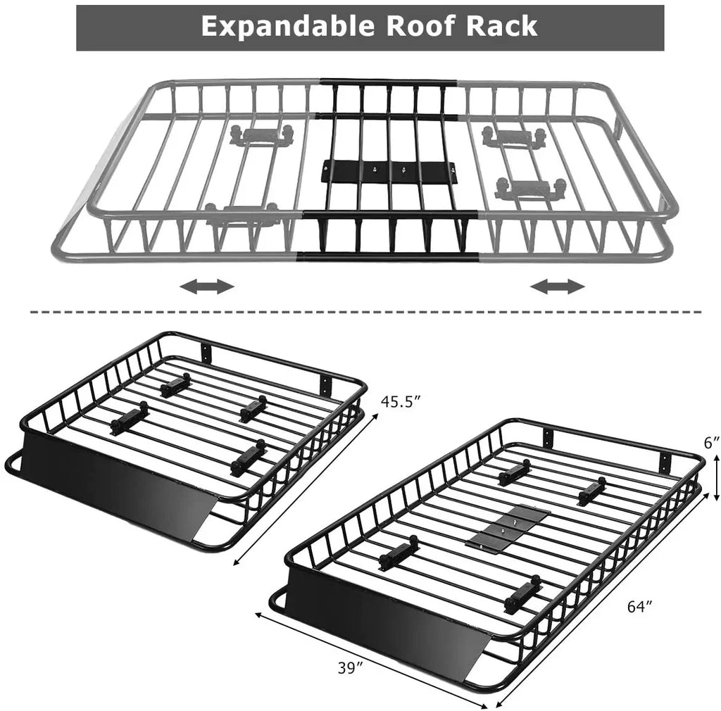64" x 39”x 6” Roof Rack Cargo Basket with Extension, Universal Rooftop Cargo Carrier with 150lb Capacity, Car Top Luggage Holder Carrier for , Truck