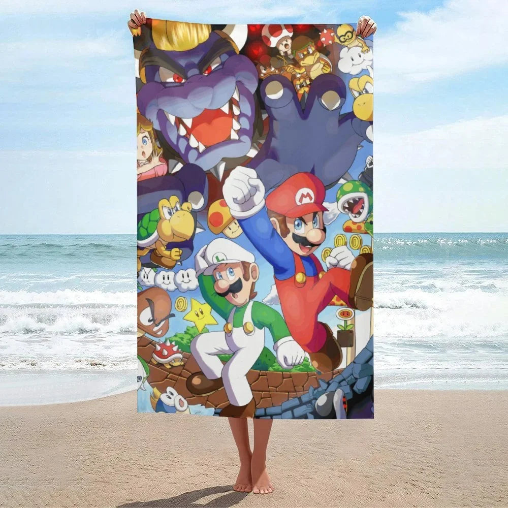 Luigi Mario Bros. Movie Beach Towel Microfiber Soft Absorbent Quick-Dry Bath Towels 130x80cm for Kid/Adults for Bathroom Shower/Guests/Pool Swimming/Gym/Camp/Holiday