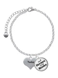 Delight Jewelry Twins Heart with Two Pair of Baby Feet Dome Real Heroes Wear Masks Charm Bracelet
