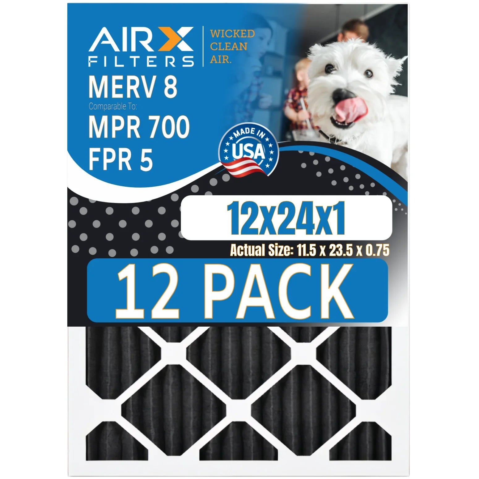 12x24x1 Air Filter  8 Rating, 12 Pack of Furnace Filters Comparable to  700,  5, Pet Odor Retention Filters - Made in  by     .