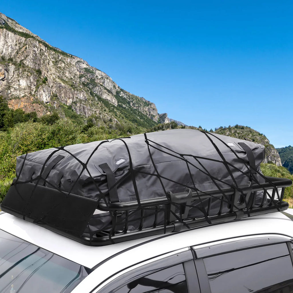 Universal Roof Rack Cargo Carrier, iMounTEK Extension Car Top Luggage Basket, 220 lb. Capacity Roof Rack Basket with Elastic Net and 10 Hooks, 63x39x6.3in, Black