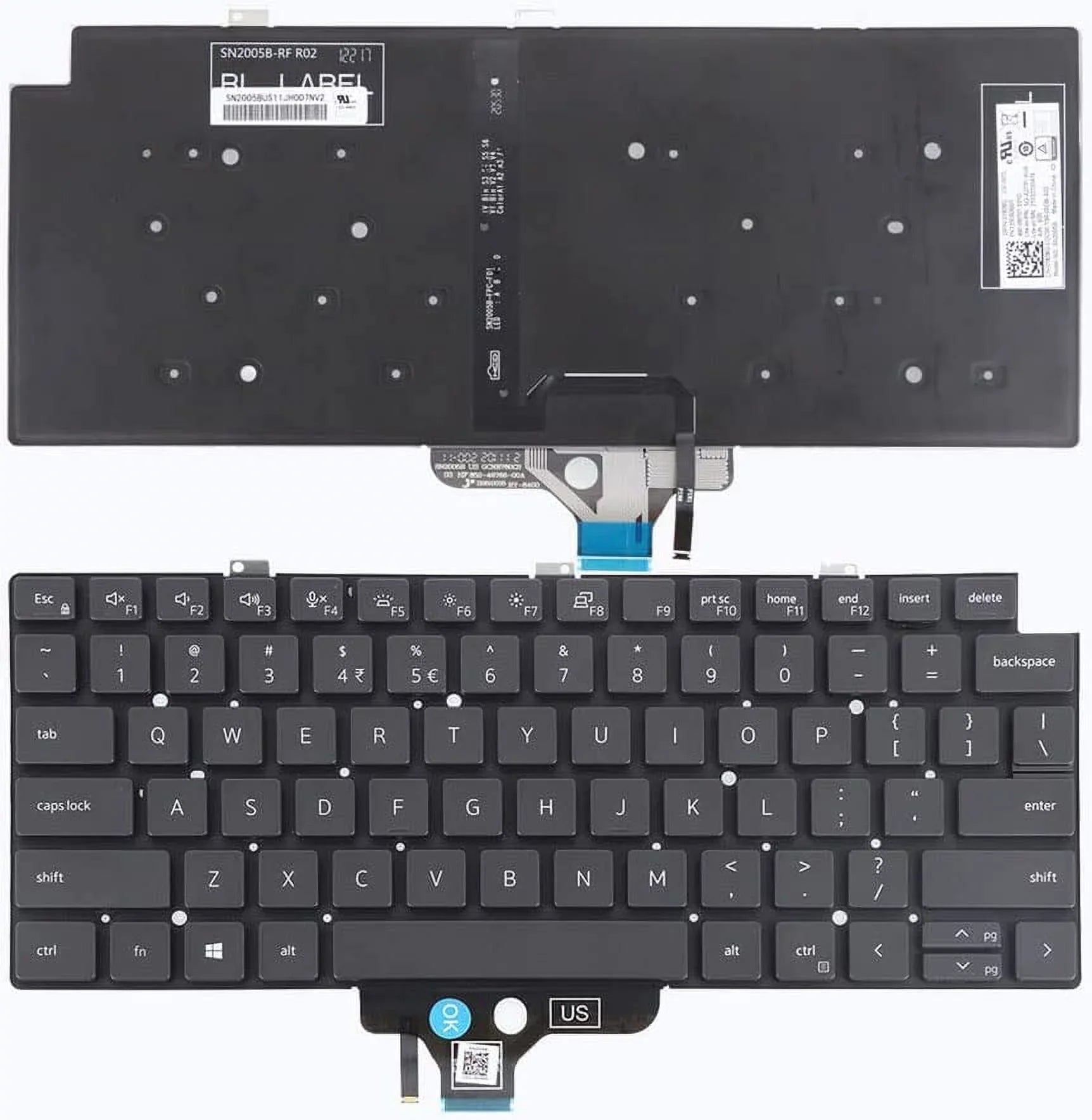 New  Black English Backlit Laptop Keyboard (Without palmrest) for Dell Latitude 7310 7310 2-in-1 5320 7320 7320 2-in-1 5320 2-in-1 P/N:18YPJ 018YPJ Light Backlight