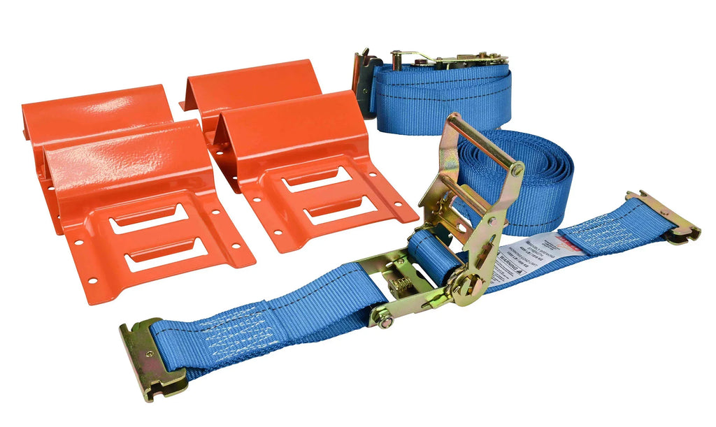 2 Pack Wheel Chock Tie Down Strap Kit for Trailer & Pickup Trucks - , , Lawn Mower,  Tie Down Straps - Trailer Tie Down System for Heavy Duty