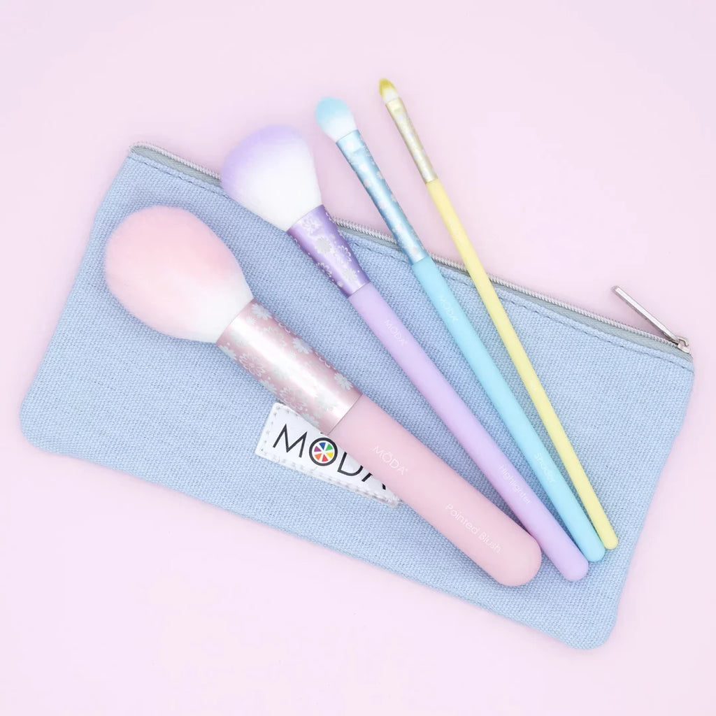 Moda Brush Posh Pastel Complete Face 5pc Makeup Brush Set, Includes Pointed Blush, Highlighter, and Shader Makeup Brushes
