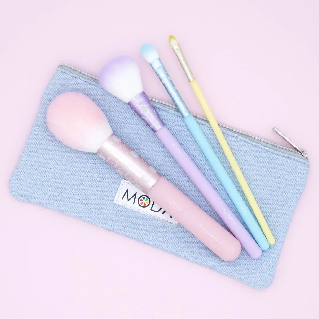 Moda Brush Posh Pastel Complete Face 5pc Makeup Brush Set, Includes Pointed Blush, Highlighter, and Shader Makeup Brushes