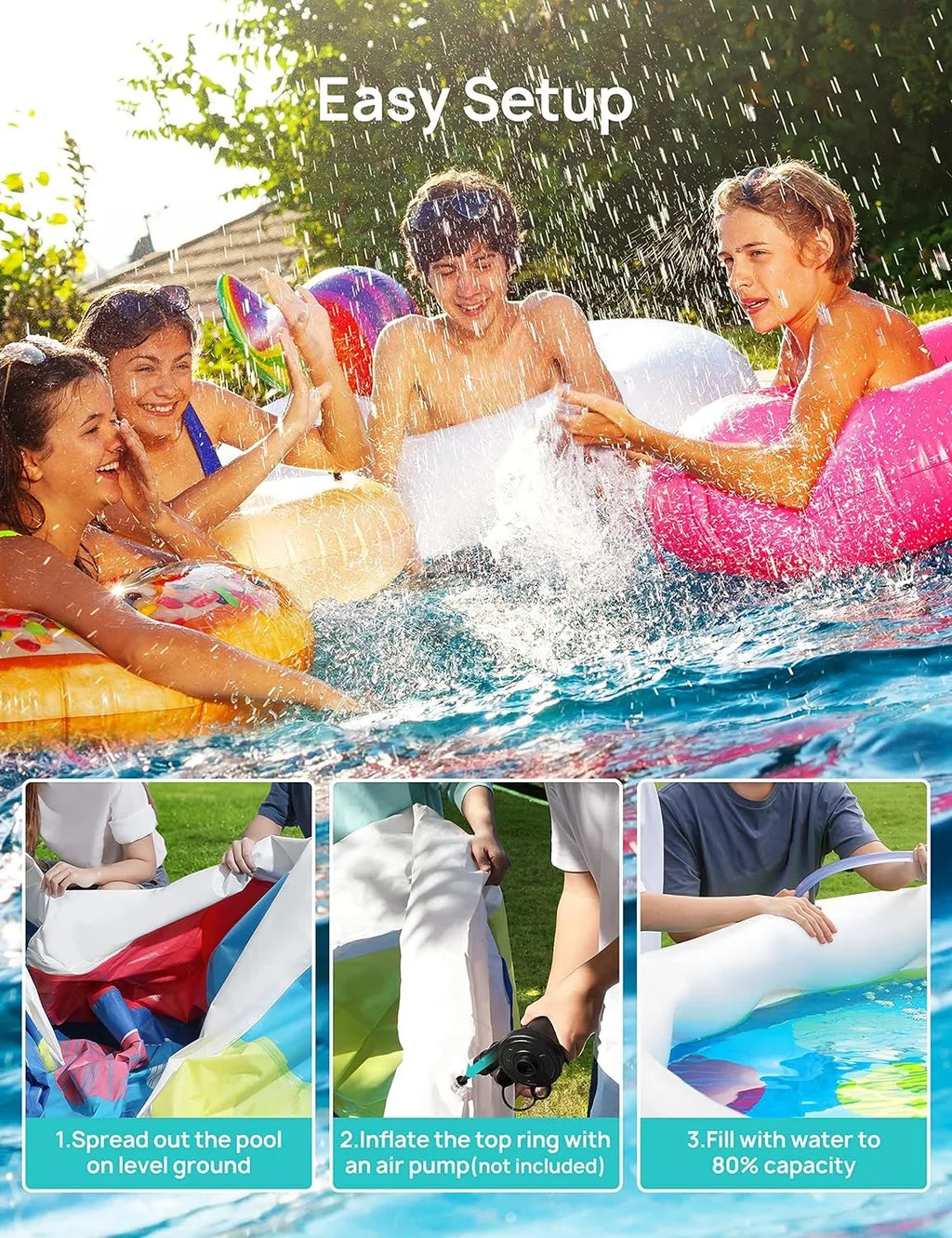 Track 7 15ft *35in Inflatable Swimming Pool Include Filter Pump, Ground Cloth and Cover, Blue
