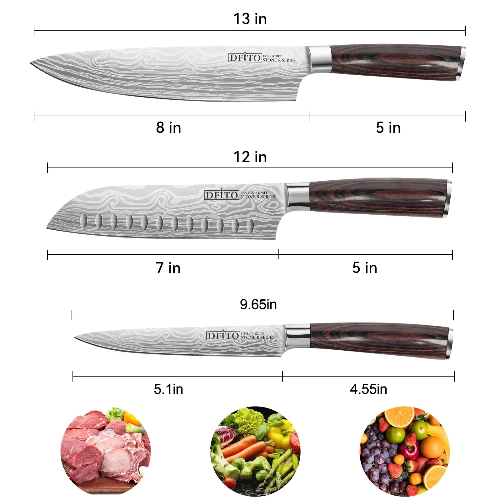 3PCS  Chef Knife, Professional Kitchen Knives,High Carbon Stainless Steel Chefs Knife Set, Ultra Sharp Blade, Ergonomic Handle and Gift Box for Home or Restaurant