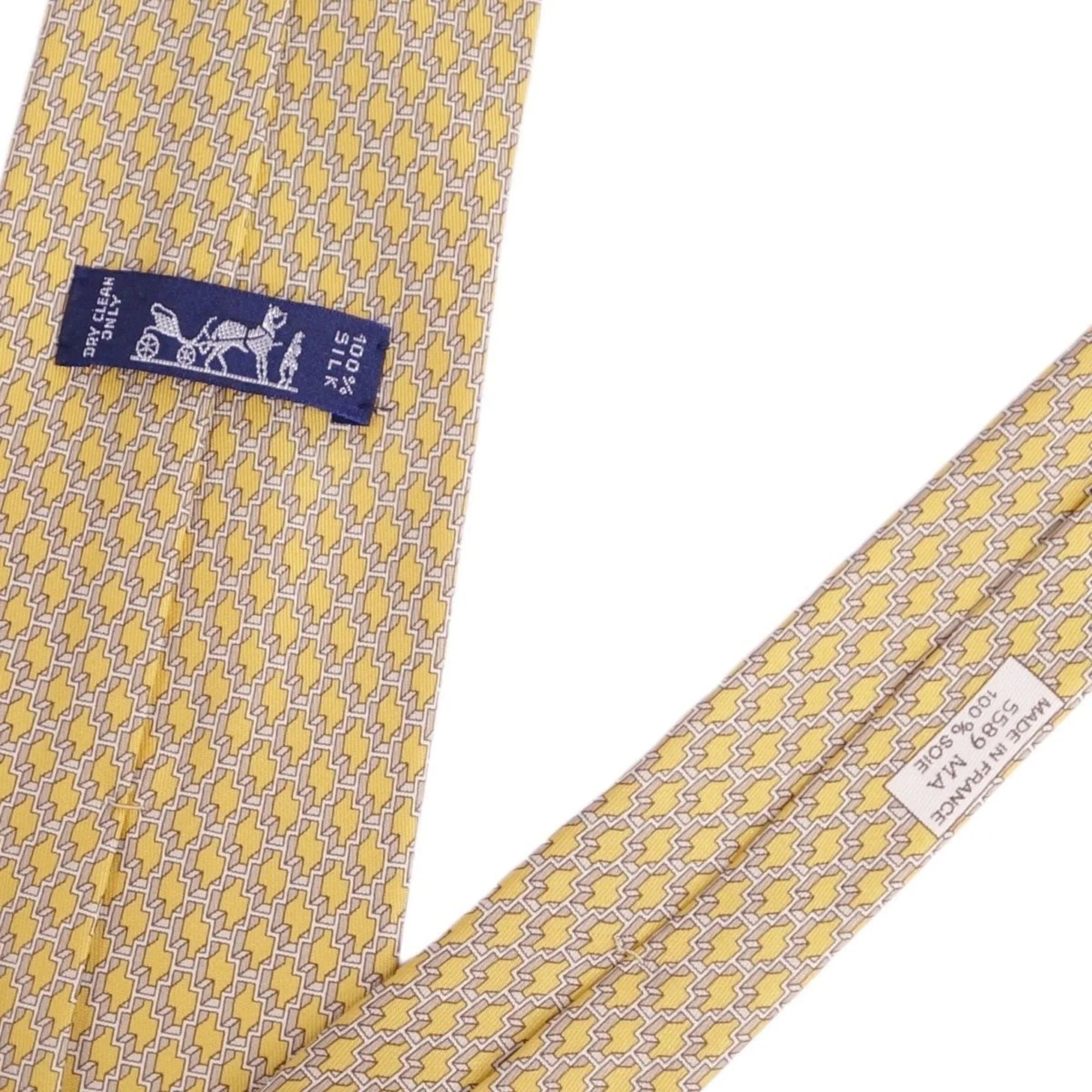 Pre-Owned Hermes  tie silk twill 100% men's yellow (Good)
