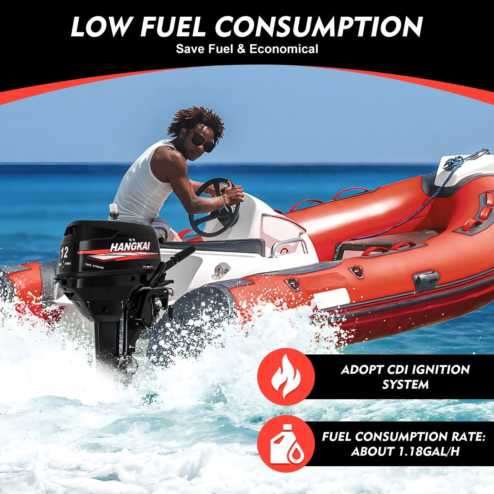 Outboard Motor, 2 Stroke 12 hp 169cc Heavy Duty Boat Engine Fishing Boat Motor w/ System Water Cooling System (2 Stroke 12 hp)
