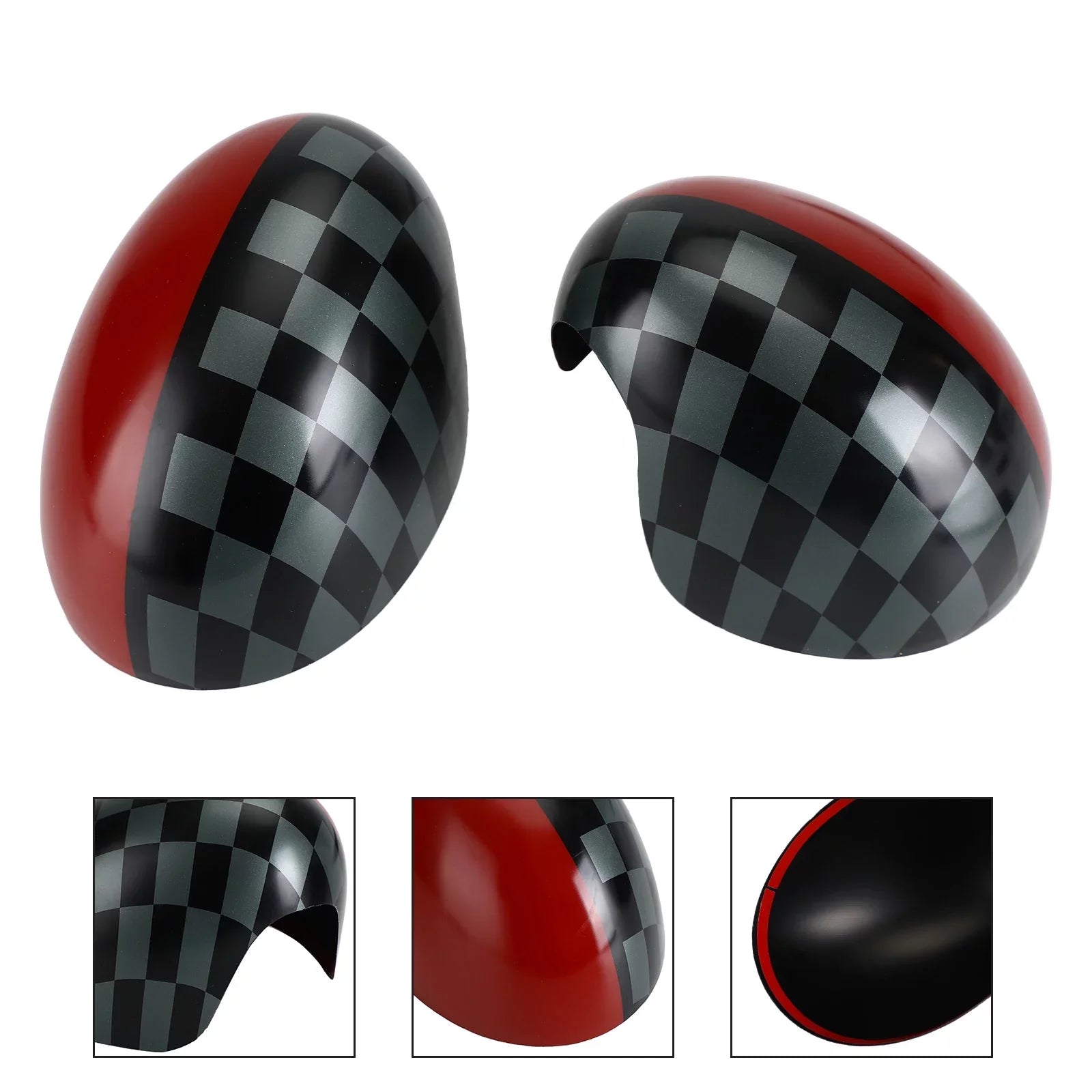 Black/Grey checkered Red Mirror Cover for  Cooper Hardtop F55 F56