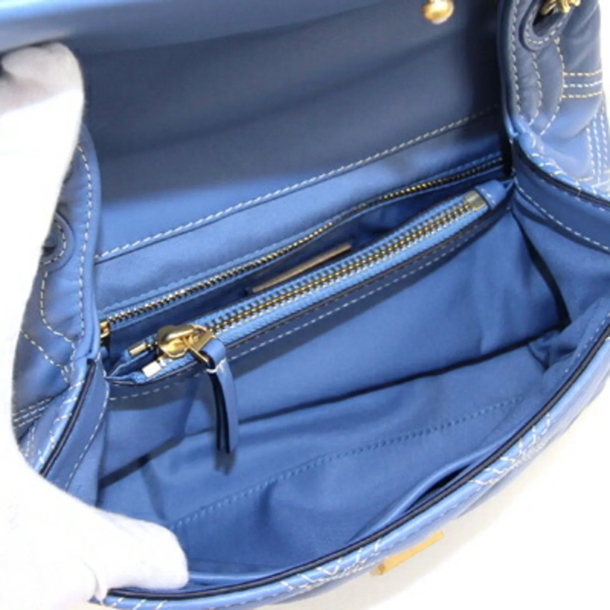 Pre-Owned Tory Burch shoulder bag Fleming soft contrast stitch convertible 64424 light blue leather chain ladies        (Like New)