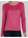 B   Womens Pink Stretch Scalloped Seam Detail Heather Long Sleeve Round Neck Top