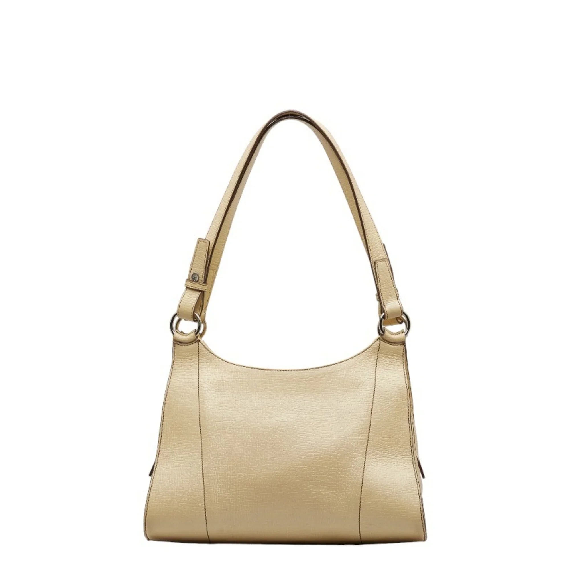 Pre-Owned  Handbag White Cream Yellow Leather Ladies (Fair)