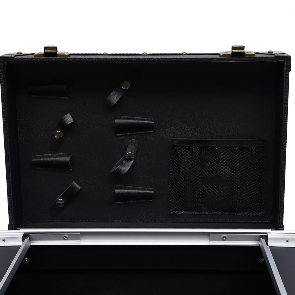 Miumaeov Rolling Lockable Makeup Train Case, Hairdressing Trolley Stylist Beauty Salon Cosmetic Luggage, Travel Organizer Tool Box with Hair Dryer Holder