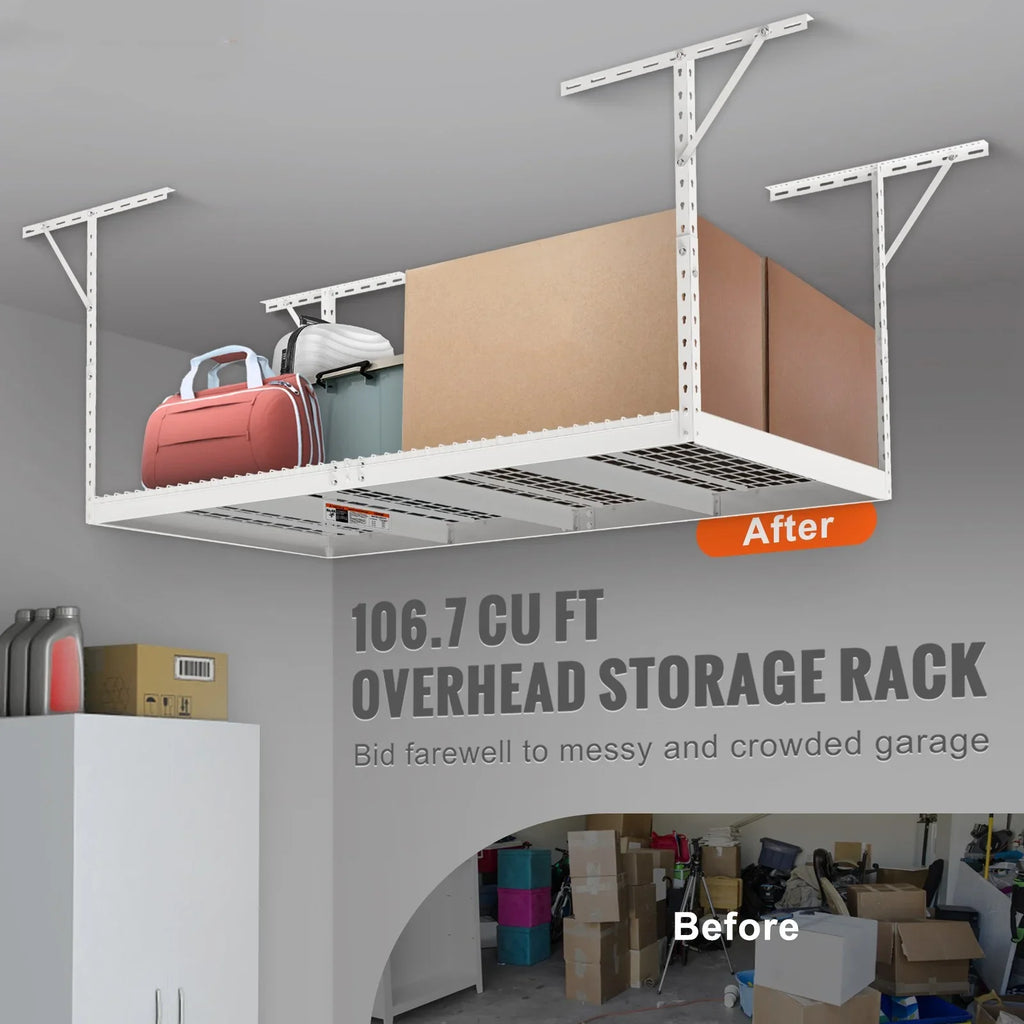 Overhead Adjustable Garage Storage Rack 48x96in Ceiling Rack 600lbs White