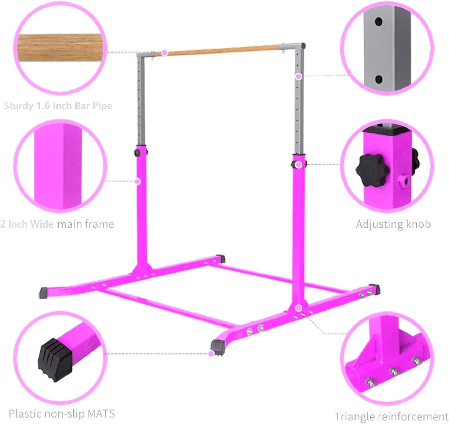 Expandable Pink Kip Bar with Free Foam Pad - Ideal for Gymnastics Training