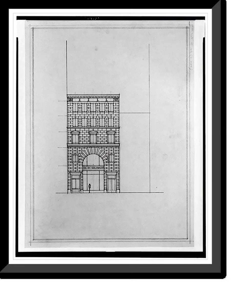 Historic Framed Print, [Two office buildings for B.F. Saul (15th Street, N.W., Washington, D.C.). Front elevation], 17-7/8" x 21-7/8"