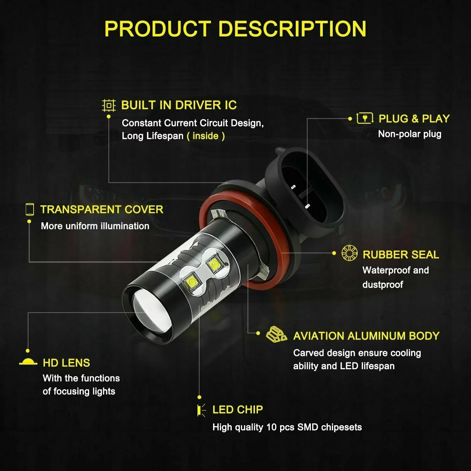 D4S  Headlight Bulbs for Mazda -5 2018 H11 H8 Led Fog Lights 4pcs