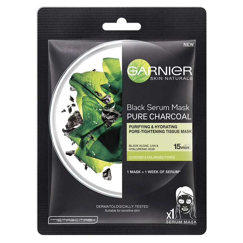 Garnier Skin Naturals Charcoal Face Serum Sheet Mask (Black) 28g And Hydra Bomb Eye Serum Mask Orange, 6 g
