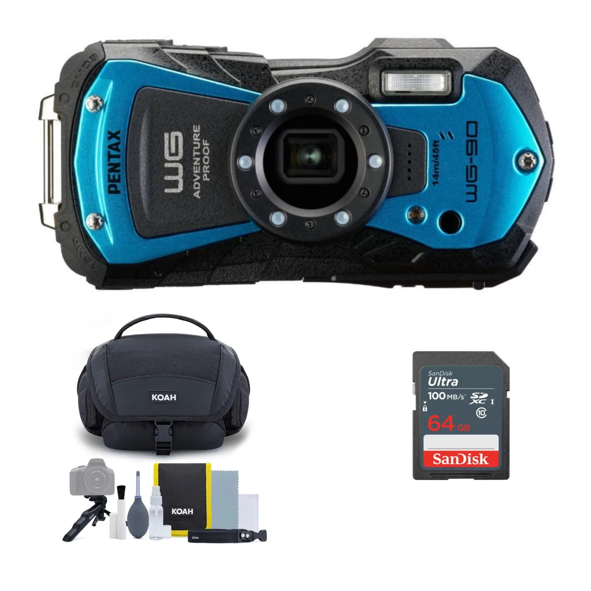 '-90 Compact Camera (Blue) Bundle with Accessory Cleaning Kit Bag and 64GB Memory Card