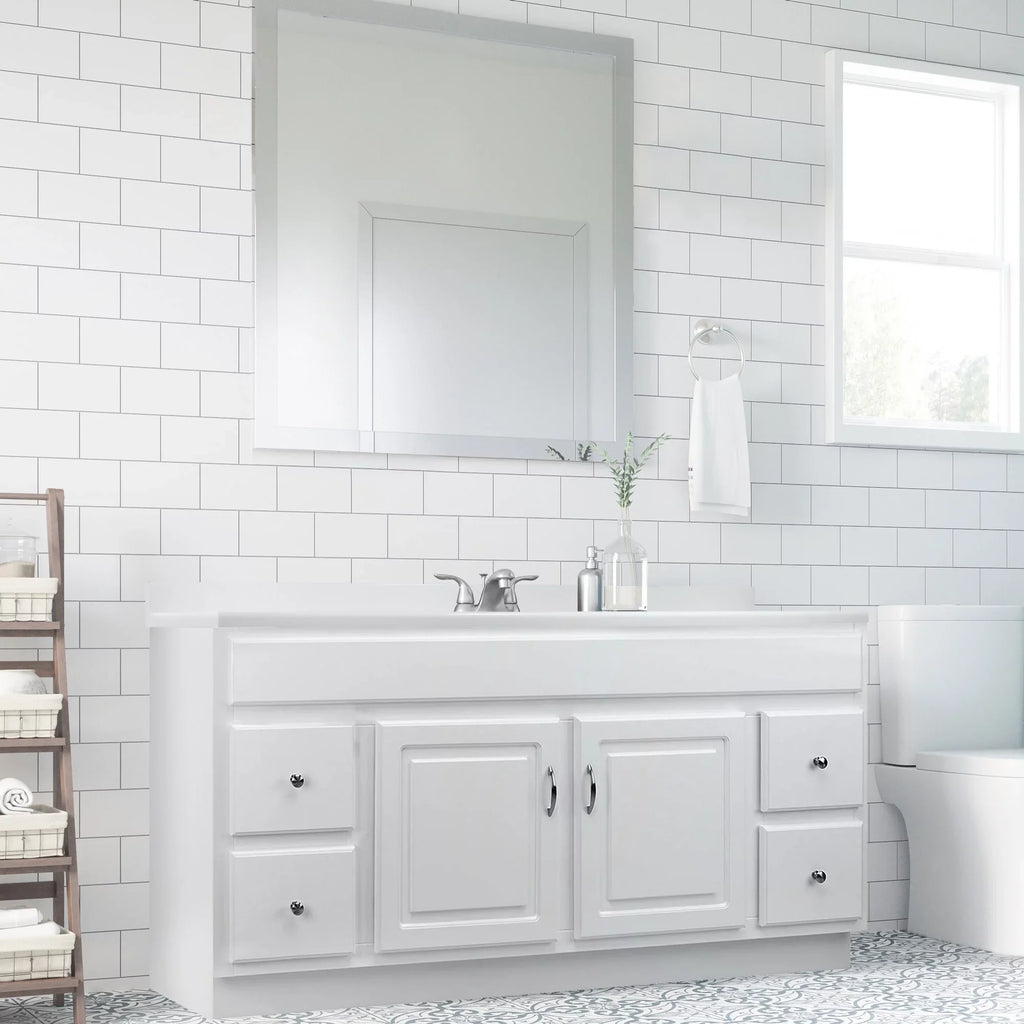 Design House 557660- 61-inch Camilla Cultured Marble Centerset Mount Rectangle Single Bow Vanity Top with Integrated Backsplash, Solid White