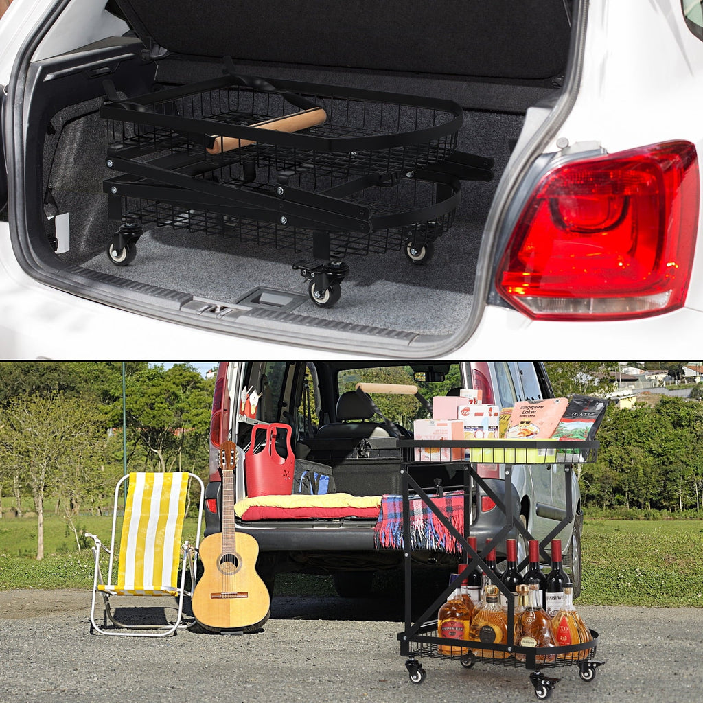 2-Tier Metal Rolling Utility Cart, Multifunction Storage Trolley