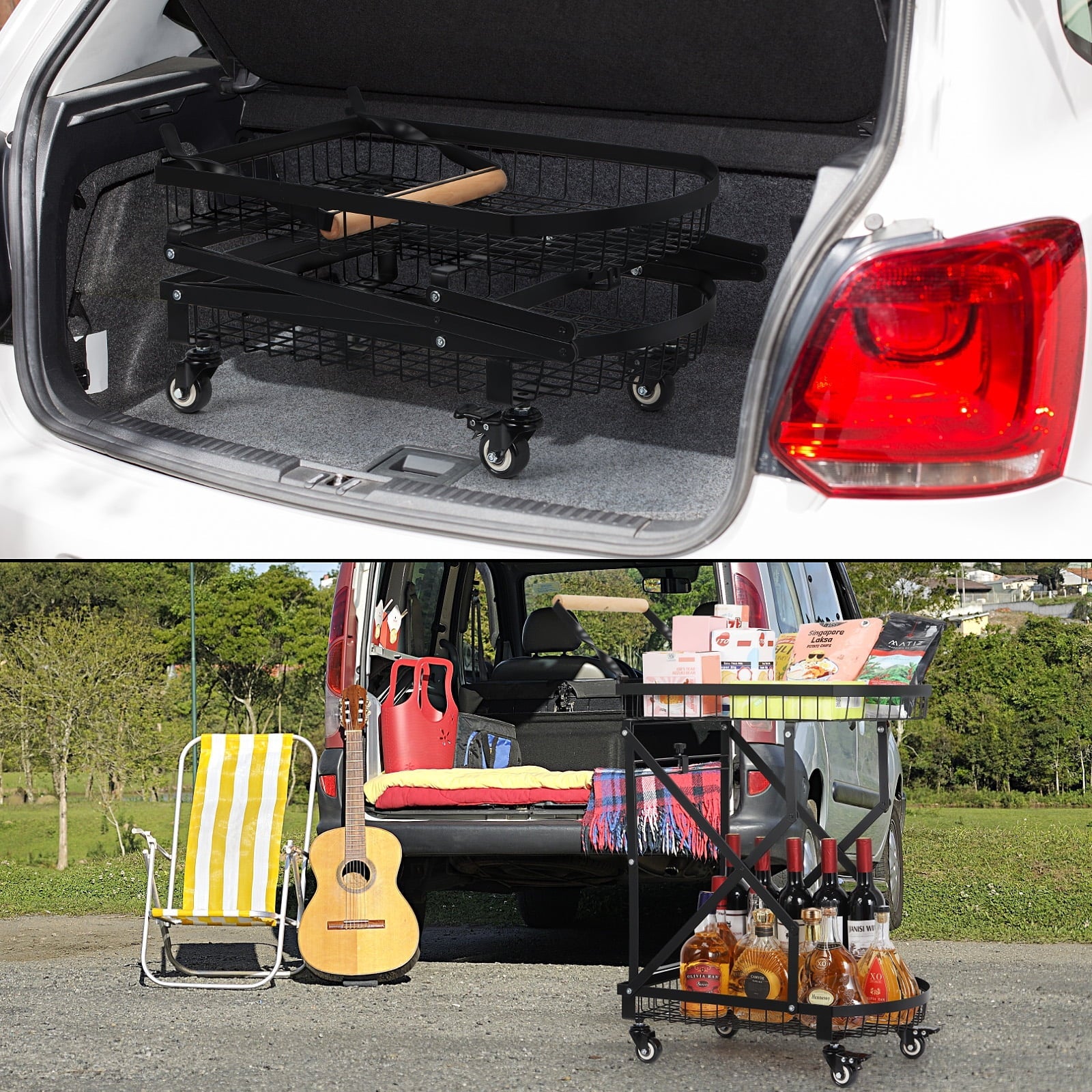2-Tier Metal Rolling Utility Cart, Multifunction Storage Trolley