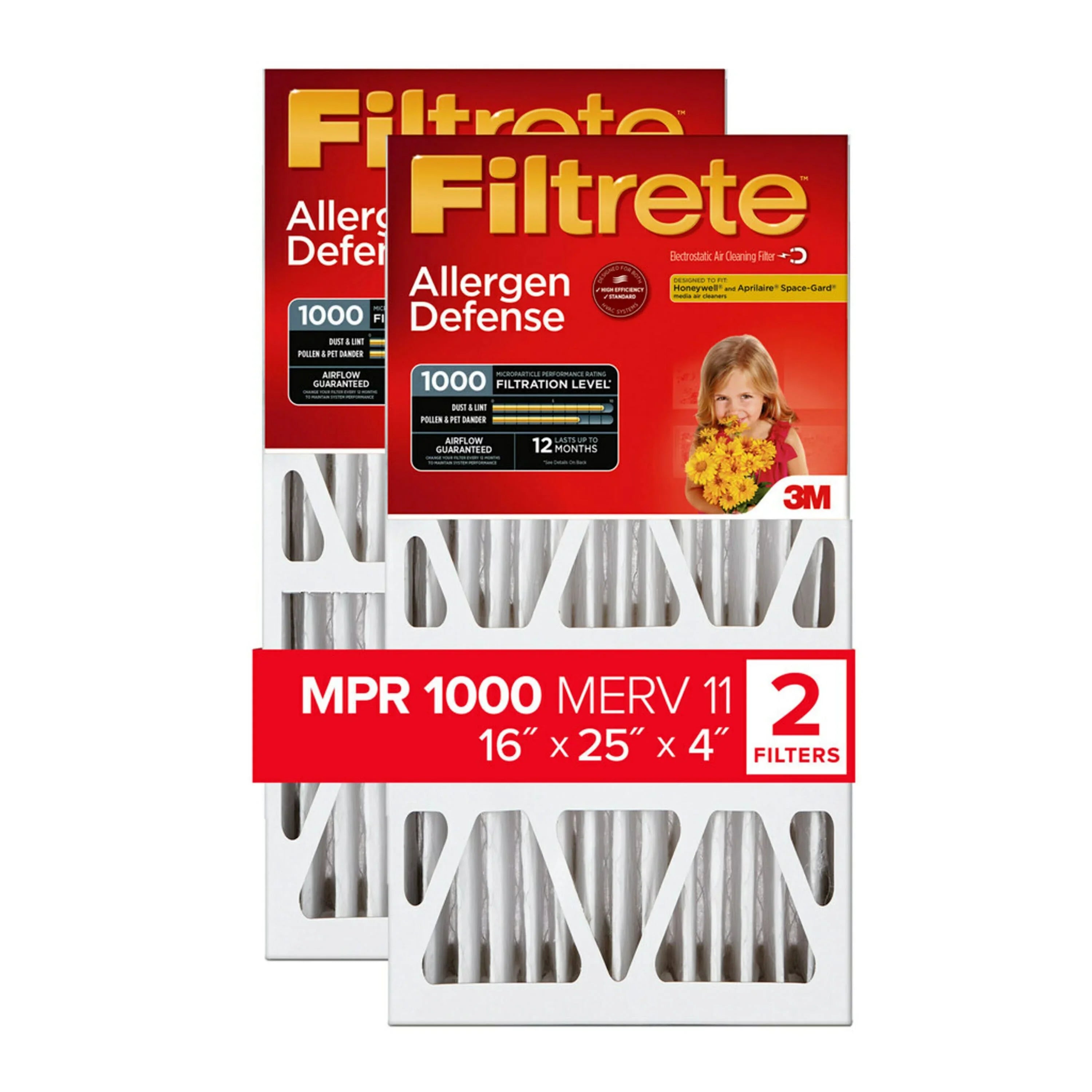 Filtrete 16x25x4 Air Filter,  1000  11, Allergen Defense, 2 Filters