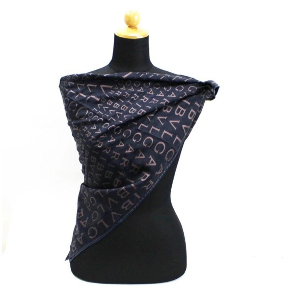 Pre-Owned Bvlgari Mania Silk Scarf Muffler Pattern Black  | Ladies (Good)
