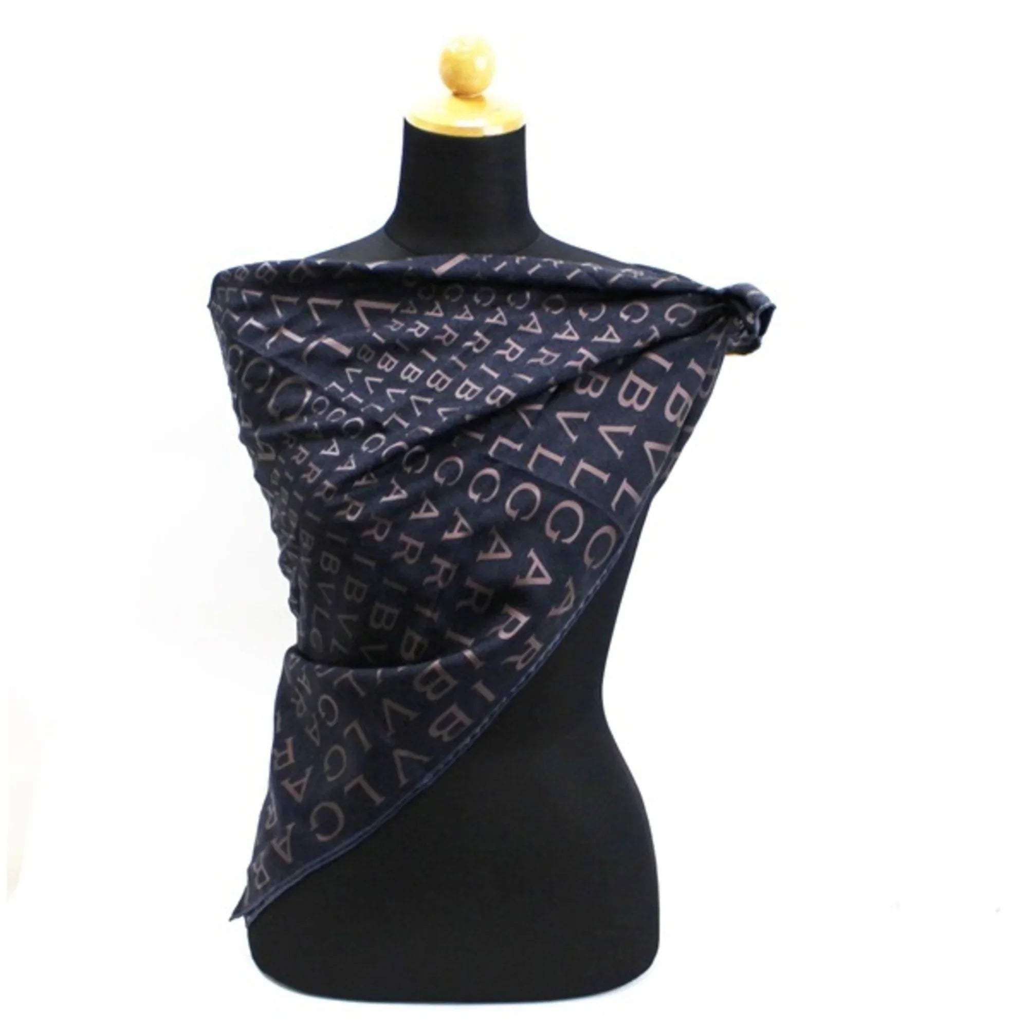 Pre-Owned Bvlgari Mania Silk Scarf Muffler Pattern Black  | Ladies (Good)