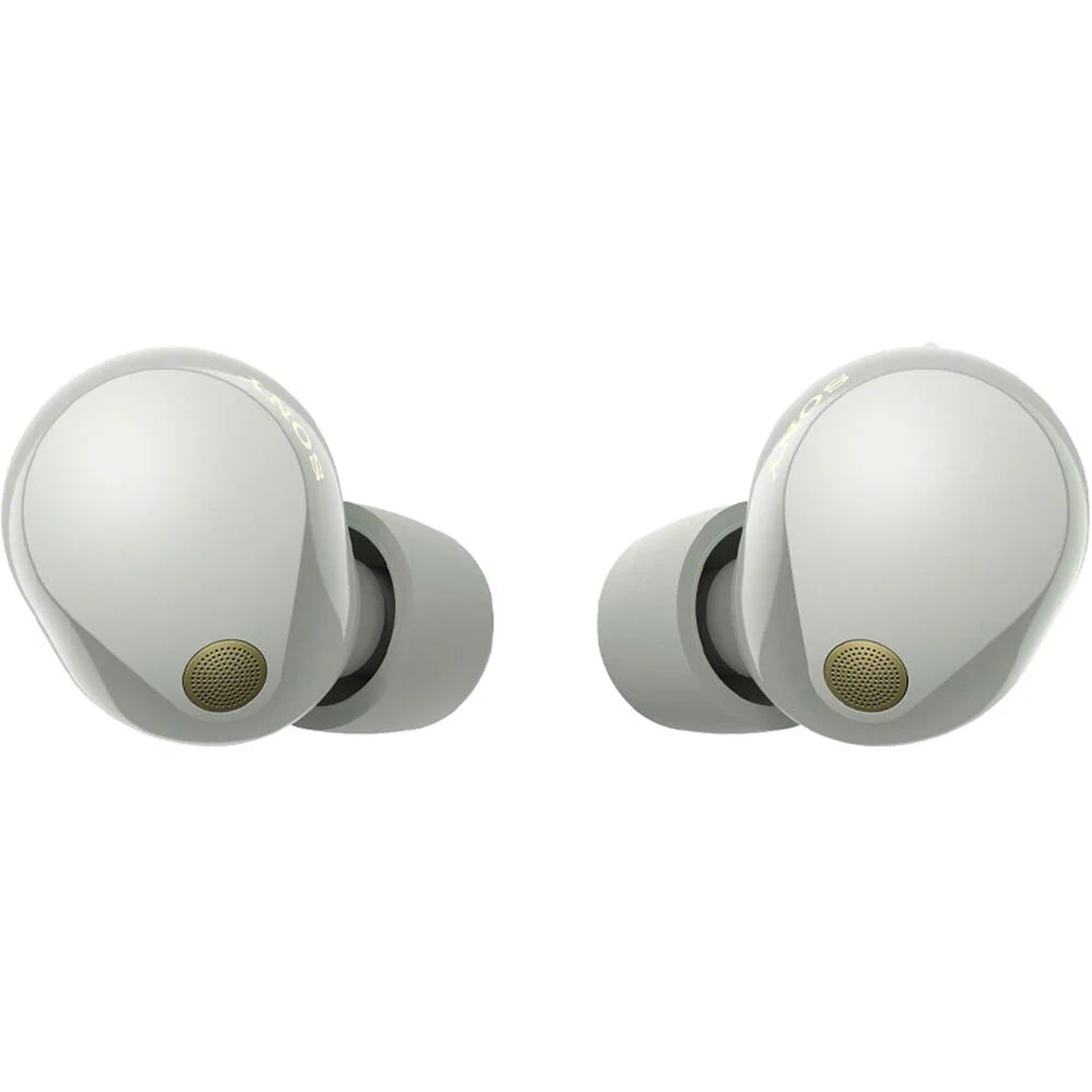 Sony -1000XM5 Industry Leading Noise Canceling Truly Wireless Earbuds (Silver) Bundle with Silicone Case (Red), Memory Foam Ear Tips, -A to -C Cable & 1   Enhanced Protection Pack