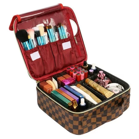 Travel Makeup Train Case Make Up Cosmetic Organizer Bag Makeup Tool Storage with Adjustable Compartments for Women Makeup Brush Toiletry Jewelry Digital Accessories