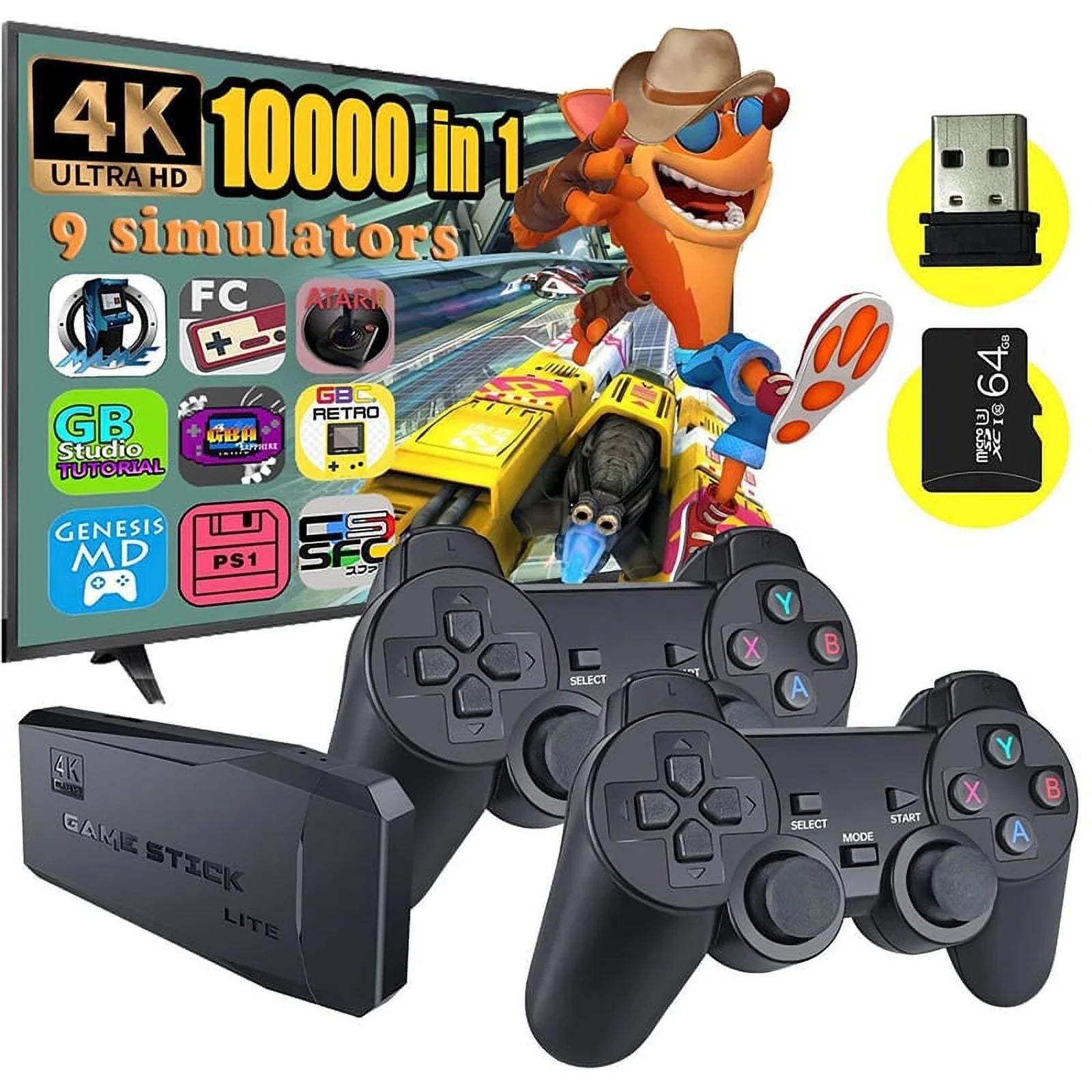 Microea Video Game Consoles 4K 2.4G Double Wireless 20000 Games 64G Retro Classic Gaming Gamepads  Family Controller For PS1//