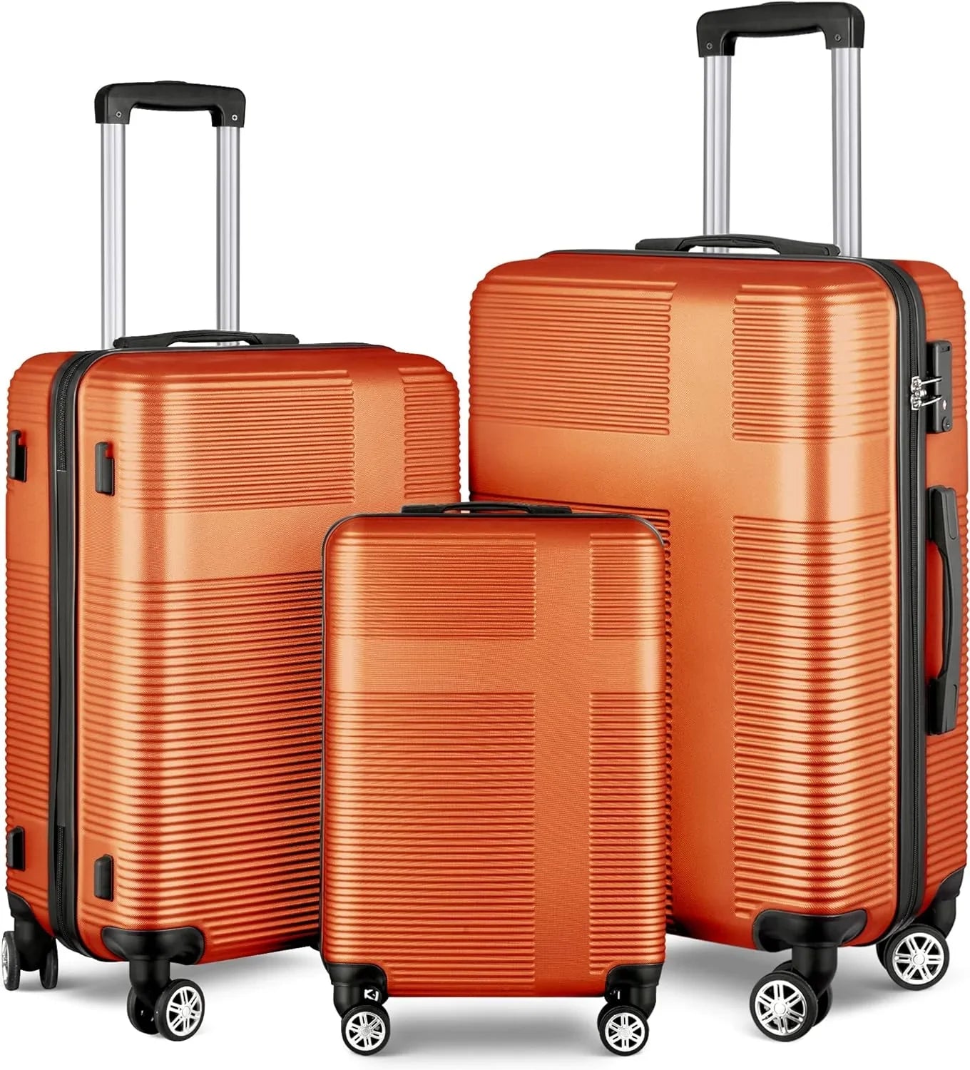 Orange(20in/24in/28in) Suitcase Set 3 Piece, Hardside Luggage Sets with Spinner Wheels,Orange Luggage Sets for Women with  Lock