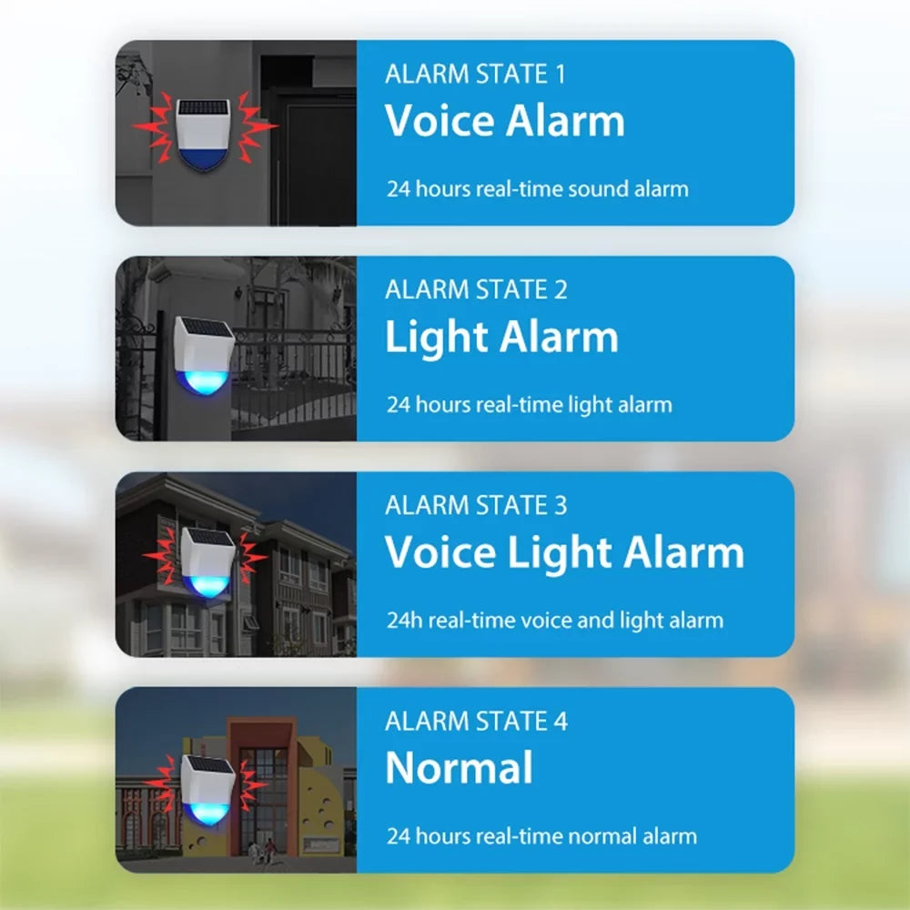 Solar Powered Wifi Outdoor Alarm  5.0 Smart Alarm IPX5 Waterproof Real-time Sound Light Alarm  Control Intelligent Linkage Home Device