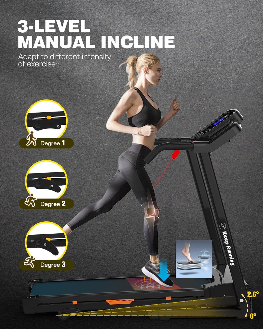 Folding Treadmill for Home with Incline / Bluetooth, 3.5HP 330lb Weight Capacity Portable Electric Treadmill for Home Gym Exercise Running Walking Easy Assembly Orange