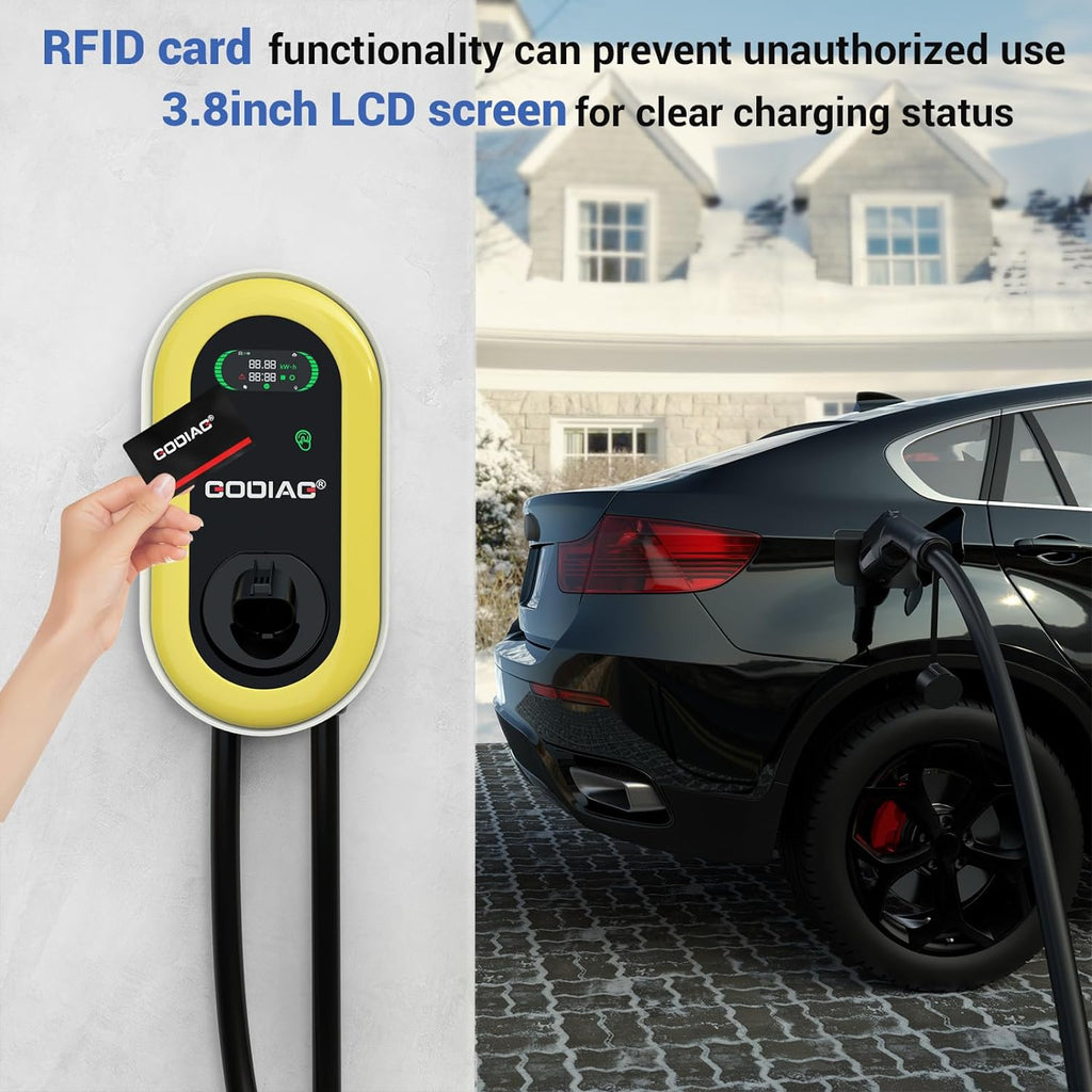 Hardwired Level 2  Charger, 40Amp/9.6kw 240V Wall-Mount Indoor Outdoor Electric Car Fast Home Charging Station with 25ft Cable