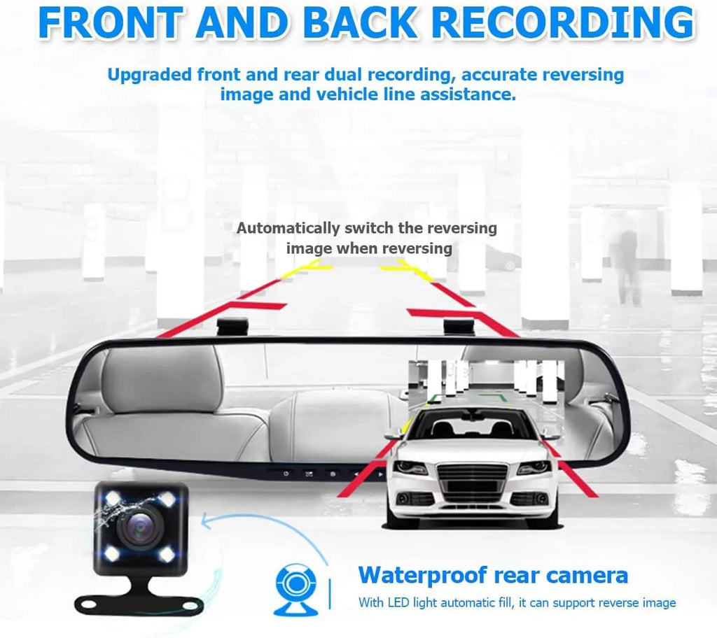 Mirror Dash Cam for Car, 4.3" Backup Smart Rearview Mirror Camera, Waterproof  1080P Front and Rear Wide Angle,