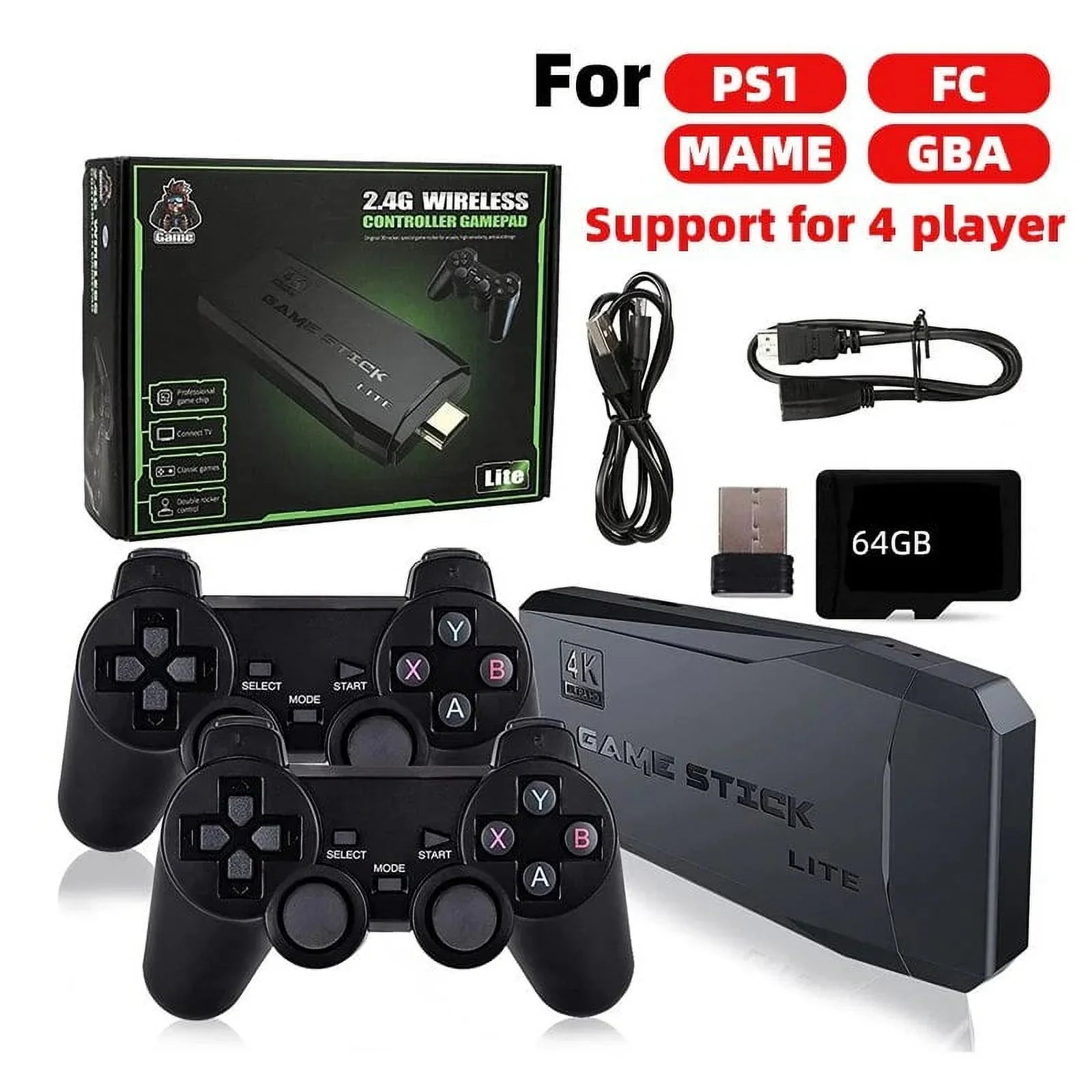 Microea Video Game Consoles 4K 2.4G Double Wireless 20000 Games 64G Retro Classic Gaming Gamepads  Family Controller For PS1//