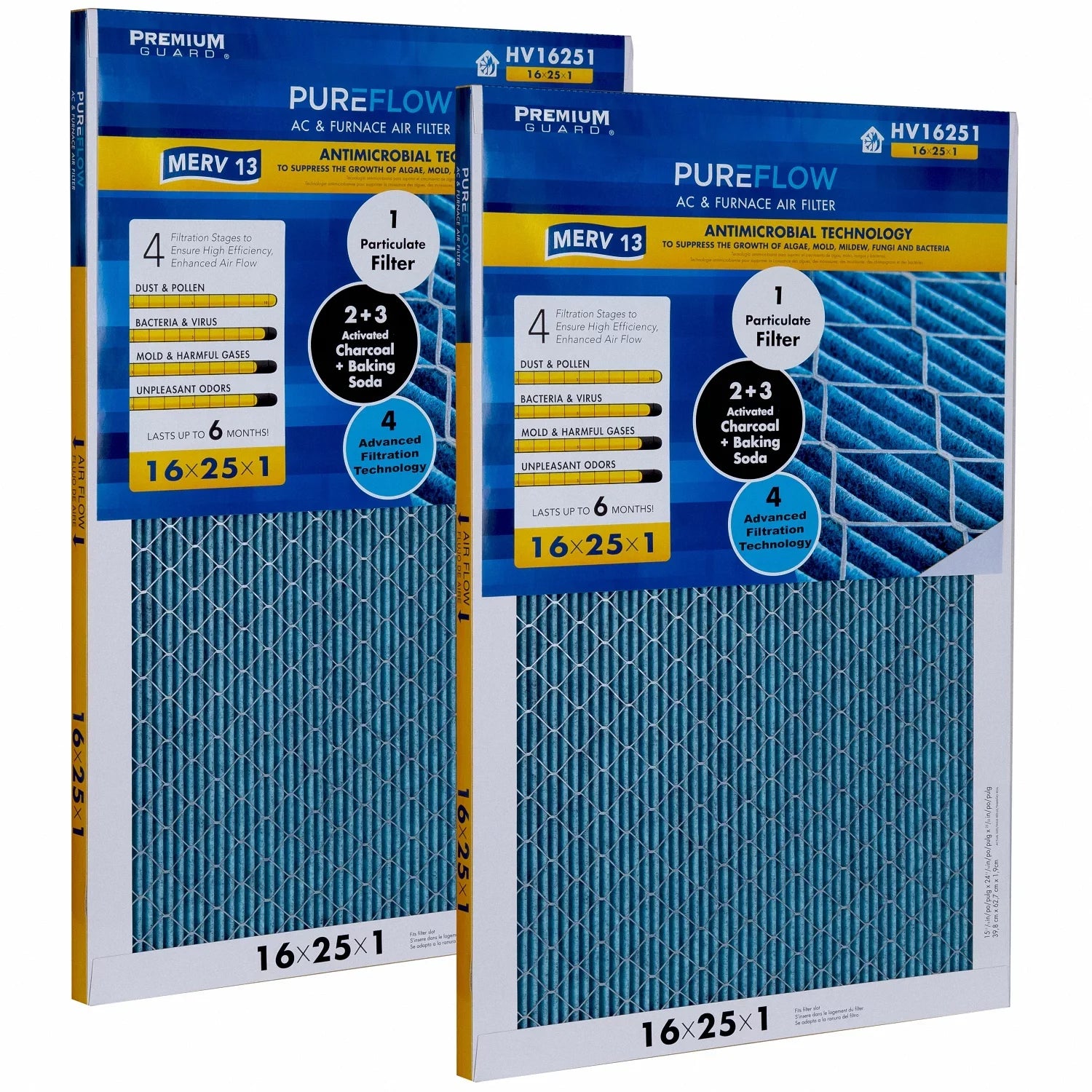 PureFlow, Home Furnace Air Filter 16x25x1, with 4 Layers of Advanced Filtration Technology, -13 Pack-of-2